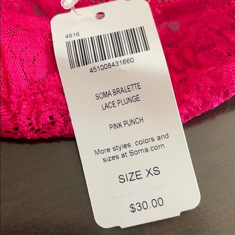 Soma Lace Plunge Pink Punch Bralette size XS - Picture 5 of 6